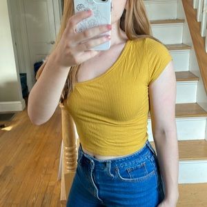 Emma & Sam Ribbed Mustard One-Shoulder Top